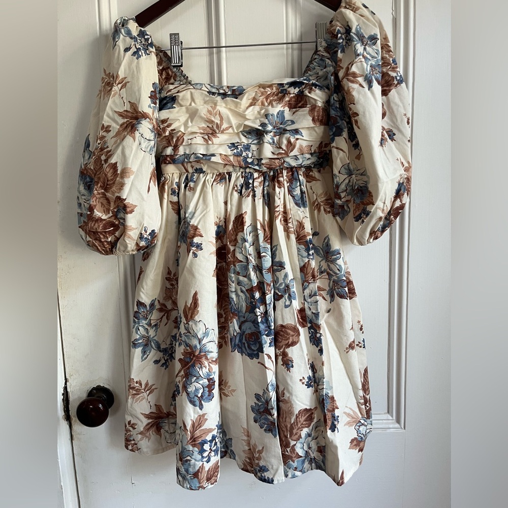 Abercrombie & Fitch Floral Mini Dress - Cream and Brown